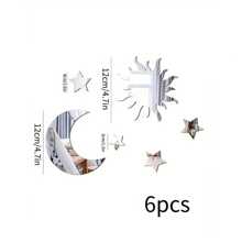 6 pezzi Adesivi da parete a specchio in acrilico nuovi con combinazione di sole e luna, rimovibili, decorazioni a parete in acrilico 3D con luna e stelle, per decorazione fai-da-te di casa, camera da letto, soffitto, bagno, TV, sfondo domestico