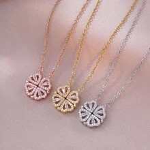 1pc Premium Stainless Steel Necklace, Four Leaf Clover & Heart Locket Design, Versatile Wear, Unique & , Suitable As Gift For Friends - Silver - View 6