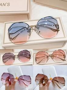 Frameless Round Fashion Glasses, Fashion Designer Gradient Glasses For Women, Rimless Curved Metal Bridge For Summer Beach Vacation,Outdoor,Travel - Multicolor - View 11