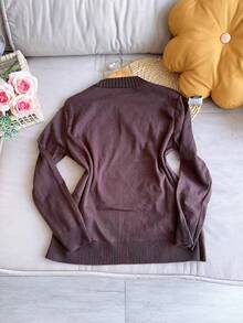 Sweater Blouse Round Neck Plus Size Basic Women Fashion - Chocolate Brown - View 2