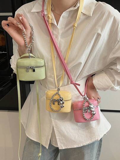 Bolsa balde simples de PU feminina, porta-moedas, bolsa de maquiagem, bolsa para fone de ouvido, porta-cartão, porta-chaves, organizador de joias, adequada para compras, encontros, viagens à praia, presente para mulheres, carteira mini, carteira, carteira de pulso, carteira de moedas