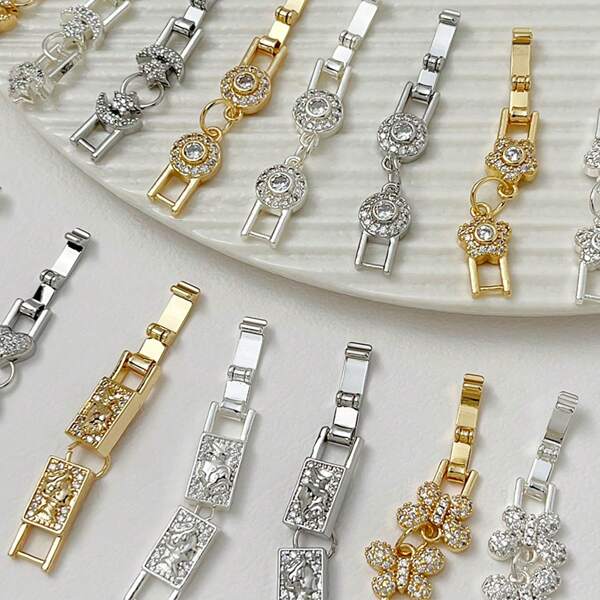 4 piezas de broches versátiles con forma de corazón, flor y mariposa de circonita cúbica, broches plegables para hacer tus propias pulseras, collares y extensores de joyería