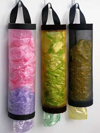 塑料袋收纳架 杂货和垃圾袋架 节省空间的网格分配器 适用于厨房 现代易取用设计 保持袋子整洁透气 节省空间的网格收纳架 多用途壁挂式家居和厨房存储解决方案、花园工具