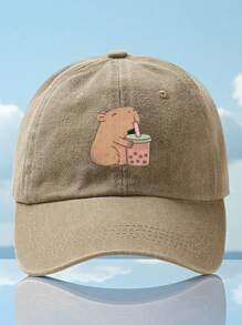 1pc Capybara Drinking Boba Tea Baseball Cap - Adorable Brown Design, Lightweight Polyester, Casual Style, Perfect Gift For Family & Friends, Gift Cap | Unique Graphic Cap | Lightweight Hat