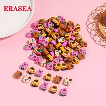 Set de 10/20/30 piezas de gomas de borrar de estilo de dibujo animado de capibara en colores aleatorios, regalos de suministros escolares y de oficina lindos para estudiantes