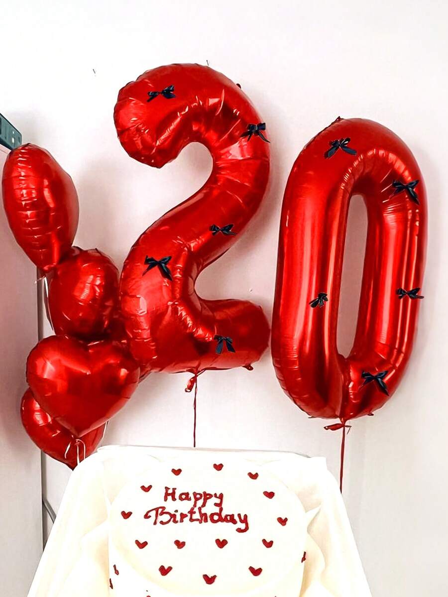 1pc 40-Inch Red Number Balloon With 10pcs Ribbon Bows, Large Helium-Filled Red Polyester Foil Digit Balloon For Birthday, Party, Graduation, Anniversary, Photo Shooting