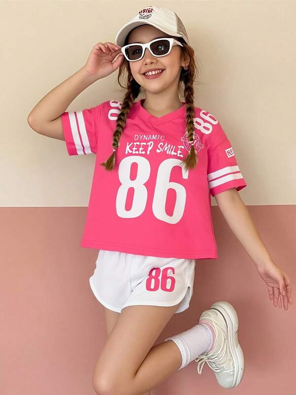 Girls Sports Shorts Set - Casual, Comfortable For Active Wear
