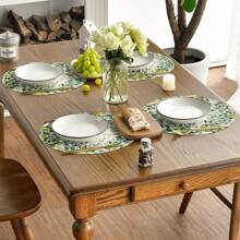 Lemon Flower Summer Placemat Set 4-Piece, 15-Inch Round Seasonal Wildflower Table Mat, For Party Kitchen Dining Decor