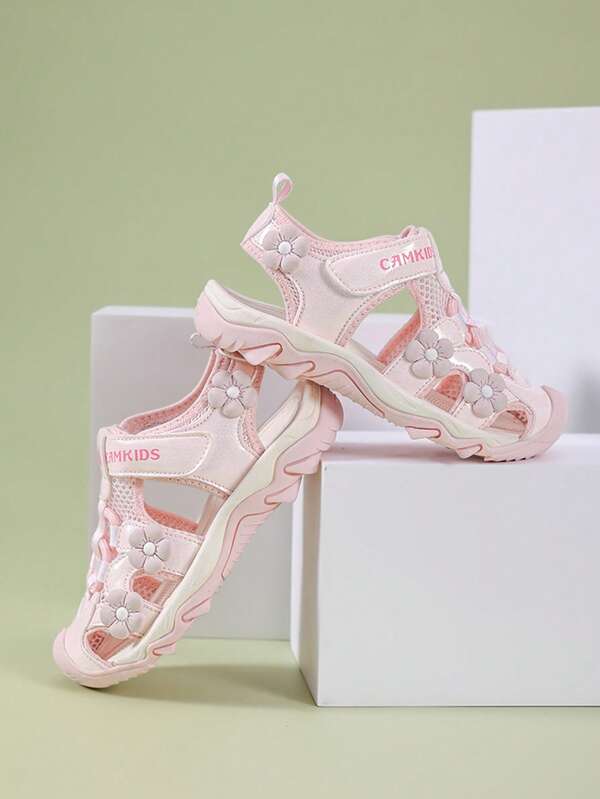 1 Pair Girls Sandals, Summer 2025 New Closed Toe Shoes, Student Summer Shoes, Children Beach Shoes, Hook And Loop Soft Bottom Casual Shoes