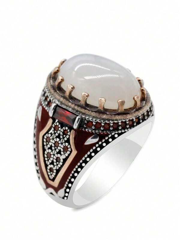 1PC Business Banquet Fashion Classic White Turquoise Vintage Ring For Men Dating Party Wedding Engagement Jewelry Accessories Decoration Valentine's Day Gift,Mom,Mother,Mother's Day,Gift