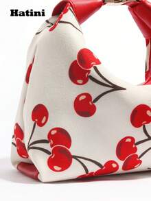 HATINI 1 bolsa pequena com estampa de cereja, lancheira compacta, bolsa tiracolo casual fofa com decoração de cereja, adequada para mulheres, escritório, encontros, compras, férias, praia, festival de música, festa - Vermelho e branco - Ver 6