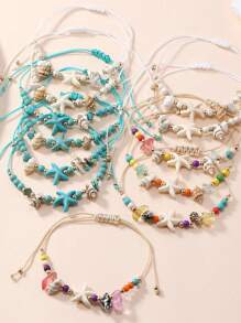Set de 12 piezas Pulsera de estrella de mar de turquesa para mujeres, estilo vacacional