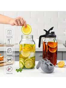 1 件太阳茶壶 - 半加仑梅森罐，宽口和密封盖，适用于冰茶、冷泡咖啡、冰箱水、母乳、果汁 - 防漏，高硼硅玻璃 - 彩色 - 查看 5