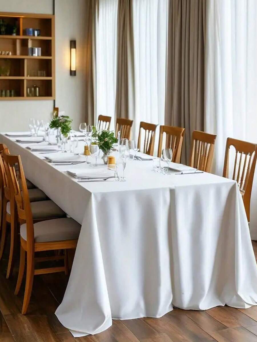 1pc Polyester Washable Tablecloth, Suitable For Home, Party, Wedding Or Restaurant Use - White - View 1