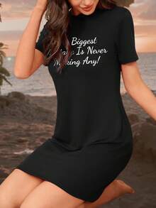Women's Dress, Add Text, Choose Your Favorite Color And Font, Design Your Own Exclusive Printed Dress, Women's Top, Bodycon Sports - Black - View 5