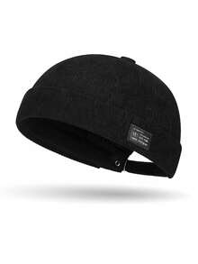 1pc Unisex Corduroy Beanie Cap With Leather Patch, Japanese Style Solid Color Dome Hat, Retro Tang Hat For Men And Women, Casual Korean Style For Fall And Winter - A - View 16