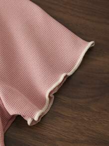 MommBaby Set de 2 piezas para niña y mamá: Top con mangas acanaladas y volantes + Pantalones cortos con efecto de arrugado y volantes, conjunto de verano lindo, casual y cómodo para niña bebé