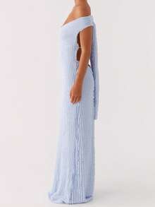 Women's Bodycon Long Dress Fashion Off Shoulder Tie Back Solid Color Slim Fit Cocktail Dress - Blue - View 4