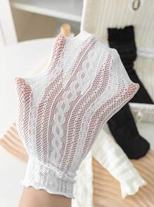 1 Pair White Mesh Lace Fashion Mid-Calf Socks, Summer, Casual & Party Wear
