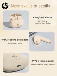 Słuchawki douszne HP 5.4 In-Ear Wireless, Earpods, z uroczą naklejką 3D, 30 godzin odtwarzania, wodoodporność IPX4, kompatybilne z urządzeniami Apple i innymi, uroczy prezent, interfejs USB do typu C - Jeden rozmiar - Zobacz 7