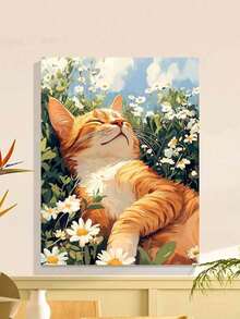 1 套睡猫 DIY 数字油画艺术套件，适合成人、工艺品、卧室和艺术墙面装饰的艺术绘画套装，简单有趣的绘画方法，无需绘画技巧，实现您的艺术家梦想，沉浸在色彩缤纷的世界中，每一笔都是自我表达，送给家人和朋友的最佳礼物，40 * 50 厘米 - 橘色 - 查看 3