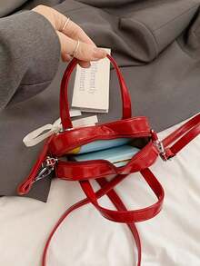 1pc Minimalist Fashion Handbag, Solid Color PU Leather Heart Shaped Crossbody Bag Without Pendant, Spring/Summer - A - View 9