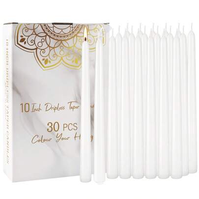 30pcs 10-Inch White Pole Wax Candle, Drip Free, Smoke Free, Fragrance Free, Family Dinner Candle, Hand Poured, High Quality, Perfect For Families, Weddings, Parties, Home Decorations, Christmas, Halloween, Easter And Other Events And Holidays