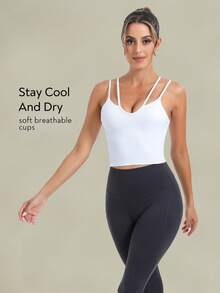 Tender Angel Zarter Engel 2025 Frühling/Sommer Neue Yoga Bekleidung Rückenfrei Tanktop für Frauen, lange Länge mit Brustpolstern, eng anliegender nahtloser Sporttop, Damen Sportbh, langer Fitness Tanktop mit eingebauter Stützunterlage - Weiss - Übersicht 3