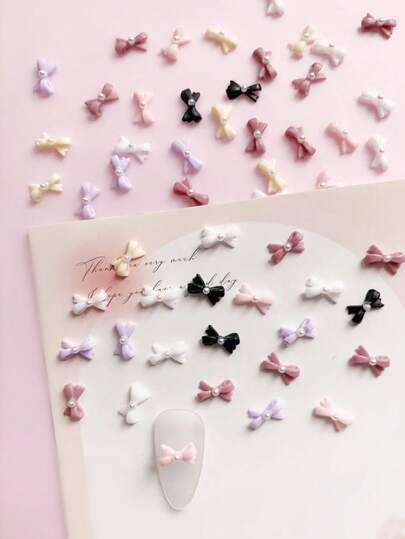 30件套，仿珍珠蝴蝶结美甲装饰，DIY，春夏美甲颜色和款式，日式美甲风格，简约清新美甲配件，美甲用品，美甲饰品，美甲宝石