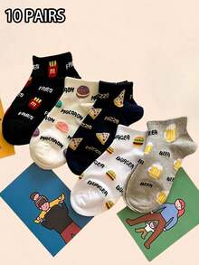 5 Pairs Women Short Socks, Low Cut, Breathable, Thin For Spring/Summer, Cute Cartoon Socks For Girls