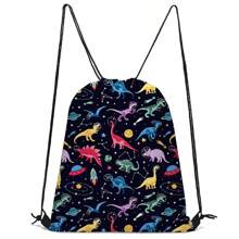 Mochila con cordón ligera, mochila escolar con estampado de dinosaurios de dibujos animados, mochila deportiva y de viaje duradera de poliéster