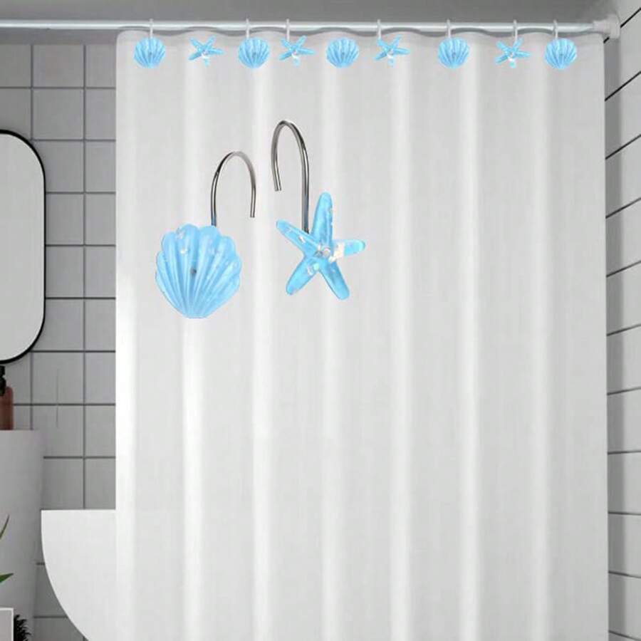 Sea Shower Curtain Hooks Decorative Starfish Shell Hangers For Clothing Towels Rust Proof Shower Hooks Ring For Bathroom Bathroom Decor