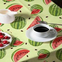 1pc Watermelon Print Table Cloth, Modern Polyester Rectangular Or Round Waterproof Tablecloth, Digital Printing Suitable For Living Room, Outdoor Dining Table, Small Round Table