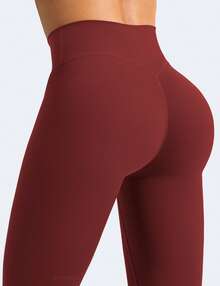 YEOREO Leggings For Women Hidden Scrunch High Waisted Yoga Pants V Cross Tummy Control Craze Compression Workout - 葡萄酒紅 - 查看 5