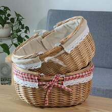 1 Stück Picknickkorb, herausnehmbares Futter, Weidenkorb Picknickkorb mit doppelten Klapphenkeln, stabiles Stofffutter, handgewebter handgemachter Picknickkorb, natürlicher handgefertigter geflochtener Korb