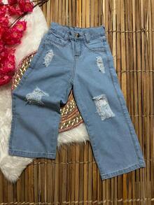 GIRLS PANTS CHILDREN'S WIND LAG JEANS DEFIADED GIRLS - Medium Wash - View 9