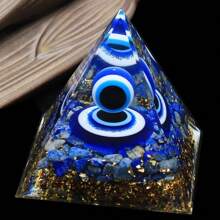 1pc Natural Crystal Lapis Lazuli Chip Evil Eye Sphere Ball Resin Orgone Pyramid Healing Gemstone Pebble Energy Rock Decor Holiday Gift