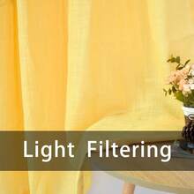 White Sheer Curtains Linen Texured 92 Inches Living Room Divider Farmhouse Window Curtain Panels Vintage Rustic Bedroom Drapes Open Weave Shear Kitchen Doorway 2 Panels Grommet Top 52"X92" - Yellow - View 7