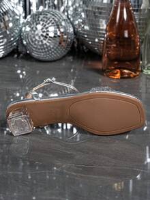 Women's Crystal Heel Glass Rhinestone Champagne Color Plus Size High Heel Sandals - Metallic Silver - View 10