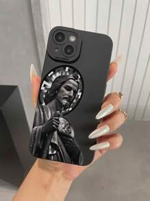 Funda de teléfono móvil suave y a prueba de golpes de 1 pieza con perforaciones y patrón de Jesús, cubierta protectora para 7P/8Plus/16/16PLUS/16PRO/16PROMAX/XR/XSMAX/11/11Pro/11ProMax/12/12Pro/12ProMax/13/13Pro/13ProMax/14/14Pro/14Plus/14ProMax/15/15Pro/15Plus/15ProMax, de moda/elegante/lindo