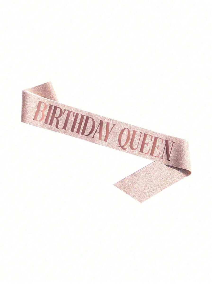 Rose Gold Birthday Queen Sash, Birthday Party Etiquette Glitter Sash, Birthday Queen Silver & Gold Sash - Rose Gold - View 1