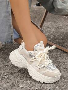Women's Thick Sole Versatile Niche Streetwear Casual Sneakers - Beige - View 3