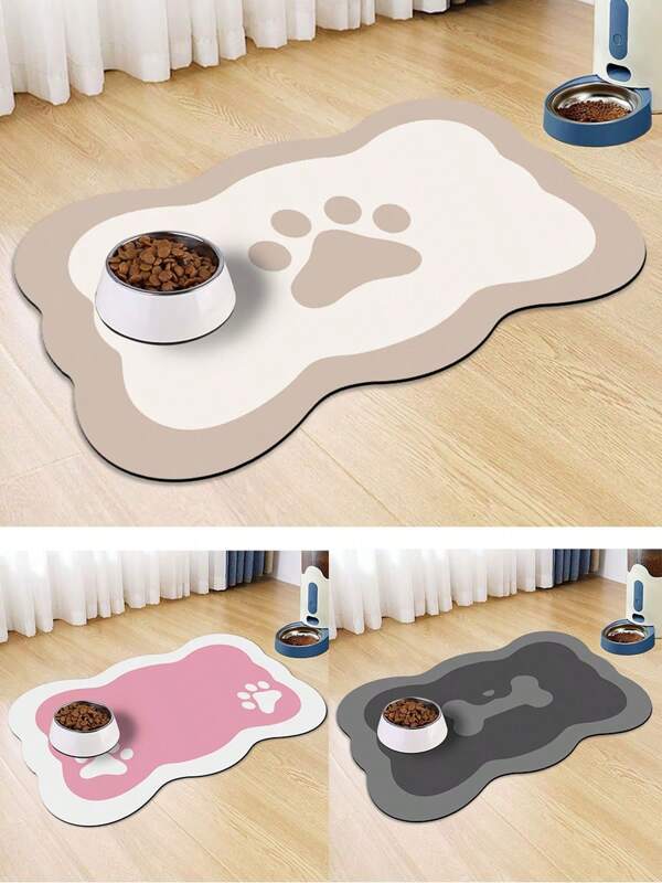 1 pièce Tapis d'alimentation exclusive pour animaux de compagnie, antidérapant, absorbant et facile à nettoyer avec drainage de l'eau pour chats et chiens, blanc/rose/gris, tapis à nourriture pour animaux de compagnie, tapis de séchage de plat, tapis de porte, décoration de la maison, décoration de cuisine, décoration de la chambre, cadeau parfait pour les amateurs d'animaux de compagnie, convient à toutes les tailles d'animaux de compagnie, petits chiens, gros chiens, chatons, lit pour animaux de compagnie - applicable pour la cuisine, la salle à manger, le comptoir, le bar, le salon, la salle de bain, polyvalent, avec fond en caoutchouc imperméable, doux et facile à ranger