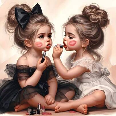 1 件圆形钻石画套装 - 涂口红的女孩主题，全钻钻石艺术，帆布 DIY 马赛克工艺套装，包含笔、胶水、托盘、钻石珠。适合钻石画爱好者、家居墙面装饰、儿童益智玩具、减压