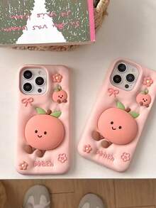 Cute Cartoon Peach Jelly Cat Pattern Soft Silicone Phone Case Compatible With IPhone 17 Pro Max, 15 Pro Max, 14 Pro, 13, 16 Pro, Anti-Drop Protective Cover - Multicolor - View 7