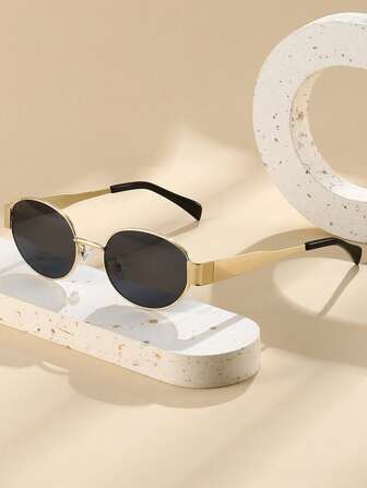 1 Piece Women Men Vintage Unisex Round Metal Frame Ladies With Colored Lens, Oval Fashion Glasses For Outdoor Activities,Carnival ,Classy Aesthetic Preppy Style For Back To School