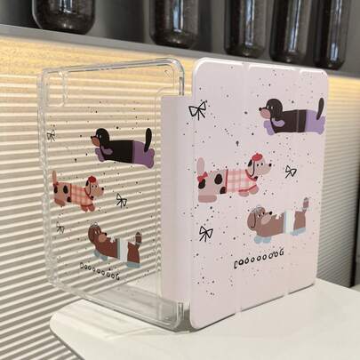 Capa protetora com estampa de cachorro compatível com iPad Air 7 de 11 polegadas, compatível com iPad 11ª geração, capa protetora para tablet com compartimento para lápis, estampa dupla face, base de acrílico transparente, sistema inteligente de repouso/despertar, suporte triplo, antiderrapante e antiqueda, compatível com iPad 7ª/8ª/9ª geração de 10,2 polegadas, iPad 2020/2021/2022 Pro de 11 polegadas