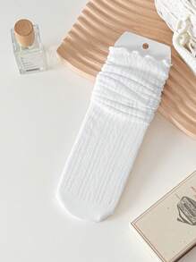 1 Pair White Mesh Lace Fashion Mid-Calf Socks, Summer, Casual & Party Wear