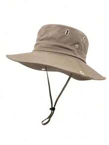 戶外遮陽帽登山帽大簷透氣帽子男女防曬帽防紫外線情侶格鬥帽 - 卡其色 - 查看 7
