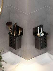 1pc White Bathroom Wall Mounted Storage Rack With Black Frame, Transparent Space-Saving Organizer For Toothbrush, Toothpaste, Comb And Cosmetics Back To School - Black - View 11